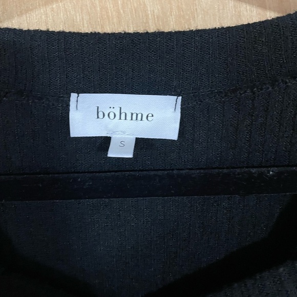 #38- BOHME-size small, black cropped button down top with heart shape neckline - Picture 3 of 3